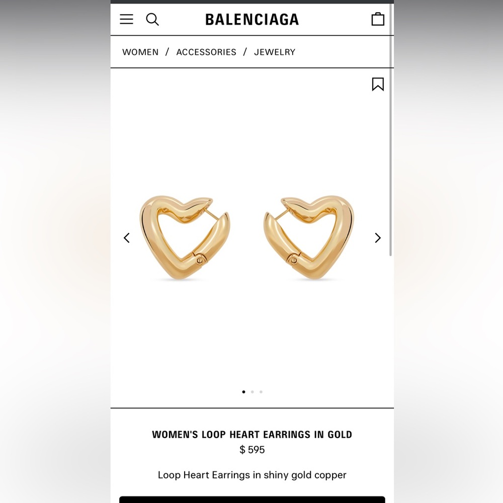 Authentic Balenciaga Women’s Loop Heart Earrings in Gold